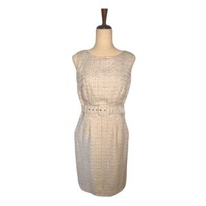 Banana Republic Tweed Ivory & Gold Belted Dress – Size 6